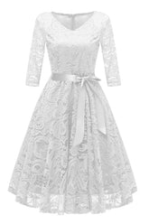 Elegante vestido de cóctel de encaje azul marino oscuro con corte A